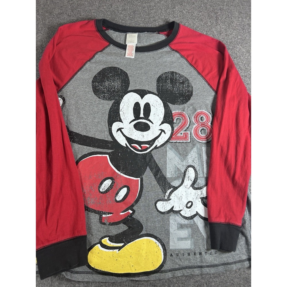 Disney Mickey Mouse T-SHIRT Mens Large Black Long Sleeve Graphic Print